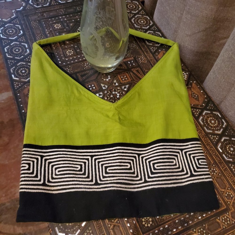 Thailand cotton embroidered geometric green bag